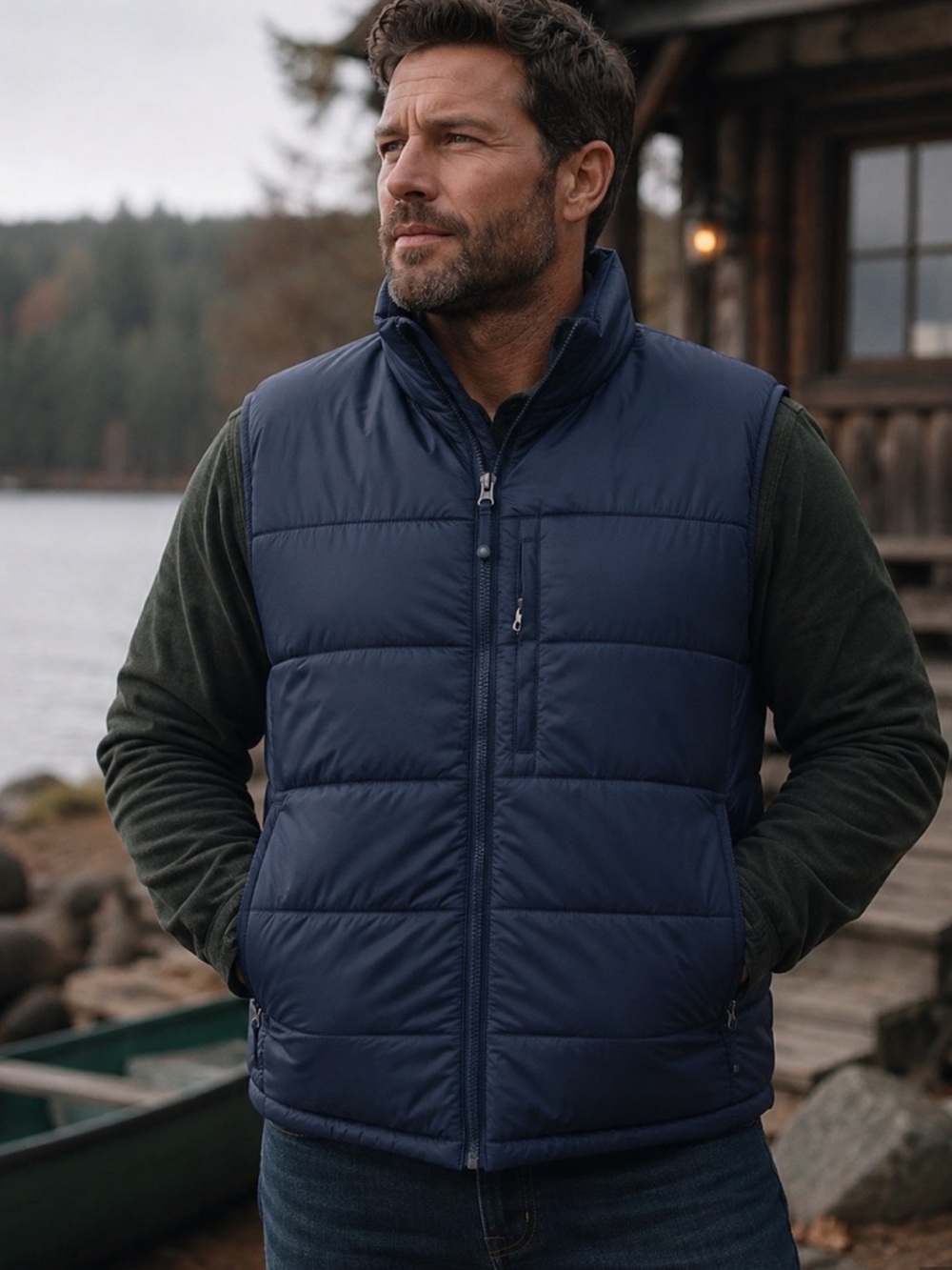 L.L. Bean Men’s SZ XL Navy Blue Goose Down Puffer Vest Outdoors Hiking Camping